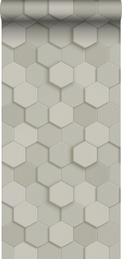 Origin Wallcoverings eco-texture vliesbehang 3d hexagon motief lichtgrijs - 347850 - 0,53 x 10,05 m