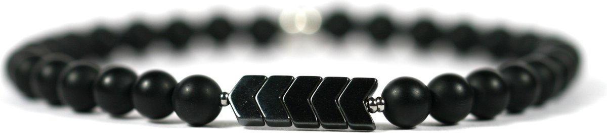 IbizaMen - Matte onyx - 6mm - Hematiet pijlen - 20cm