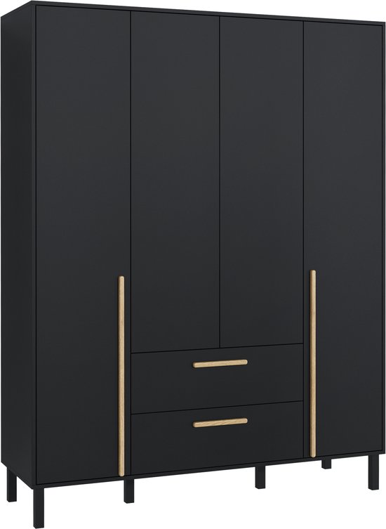 Pro-meubels - Armoire Alvin 4 - Zwart mat - 160cm - Placard - Penderie - Placard de rangement - Chambre