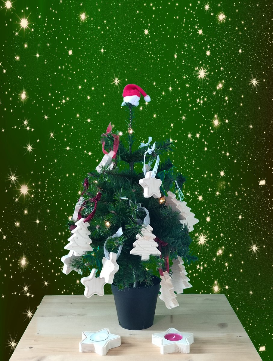 Kerstster Kerst versiering Kaarsenhouder Hout Rode kaars Kerstverlichting bol