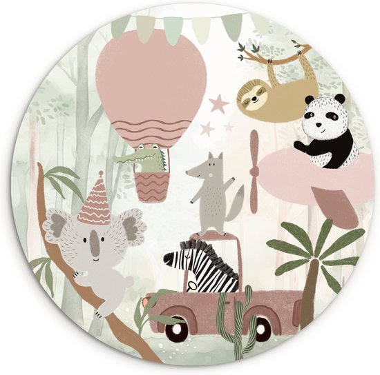 Foto: Wallcircle wandcirkel jungle 60x60 cm muurcirkel kinderkamer dieren meisjeskamer decoratie roze meisjes slaapkamer accessoires ronde schilderijen kinderslaapkamer muurdecoratie kinderen meisje wanddecoratie kind jeugdkamer