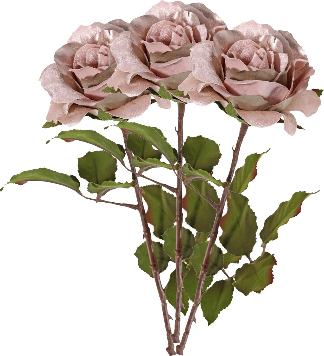 Top Art Kunstbloem roos Glamour - 3x - oud roze - satijn - 61 cm - kunststof steel - decoratie bloemen Oudroze