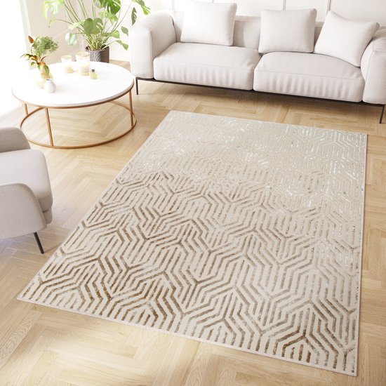 Tapiso Crystal Vloerkleed Bruin Modern Laagpolig Kleed Tapijt Maat- 140x200