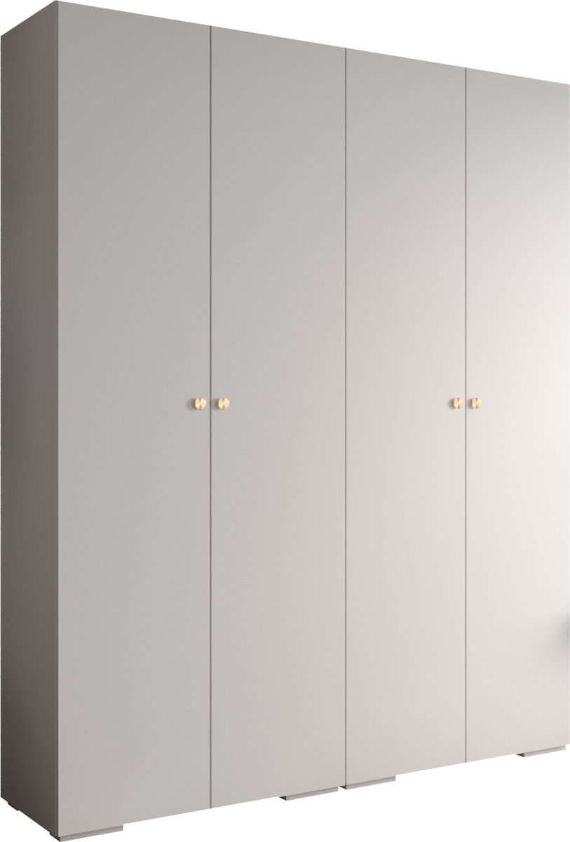 AJE Meubles B.V. Opbergkast Kledingkast met 4 draaideuren Garderobekast slaapkamerkast Kledingstang met planken | Gouden Handgrepen, elegante kledingkast, glamoureuze stijl (LxHxP): 200x237x47 cm - IVONA 2 (Wit, 200 cm)