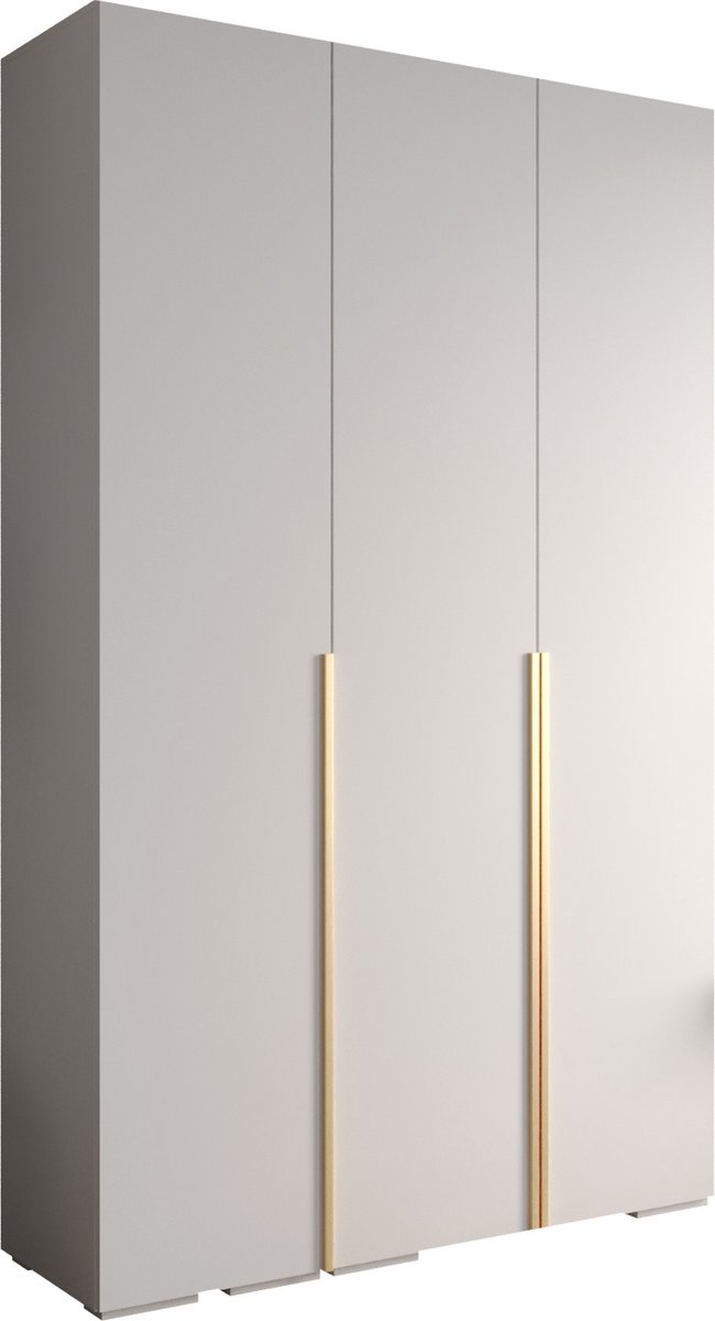 AJE Meubles B.V. Opbergkast Kledingkast met 3 draaideuren Garderobekast slaapkamerkast Kledingstang met planken | Gouden Handgrepen, elegante kledingkast, glamoureuze stijl (LxHxP): 150x237x47 cm - IVONA 1 (Wit, 150 cm)
