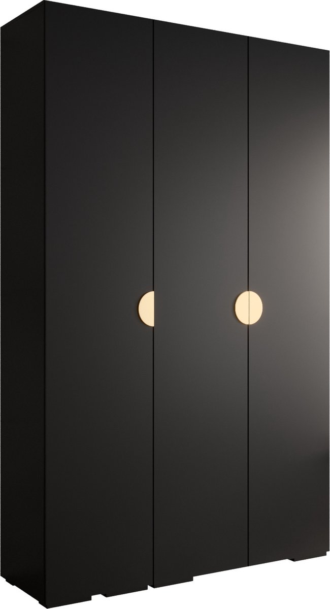 AJE Meubles B.V. Opbergkast Kledingkast met 3 draaideuren Garderobekast slaapkamerkast Kledingstang met planken | Gouden Handgrepen, elegante kledingkast, glamoureuze stijl (LxHxP): 150x237x47 cm - IVONA 4 (Zwart, 150 cm)