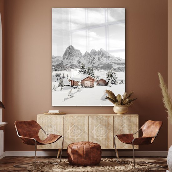 MuchoWow® Peinture sur verre 120x160 cm - Peinture sur verre acrylique - Hiver - Montagnes - Paysage - Neige - Photo sur verre - Peintures