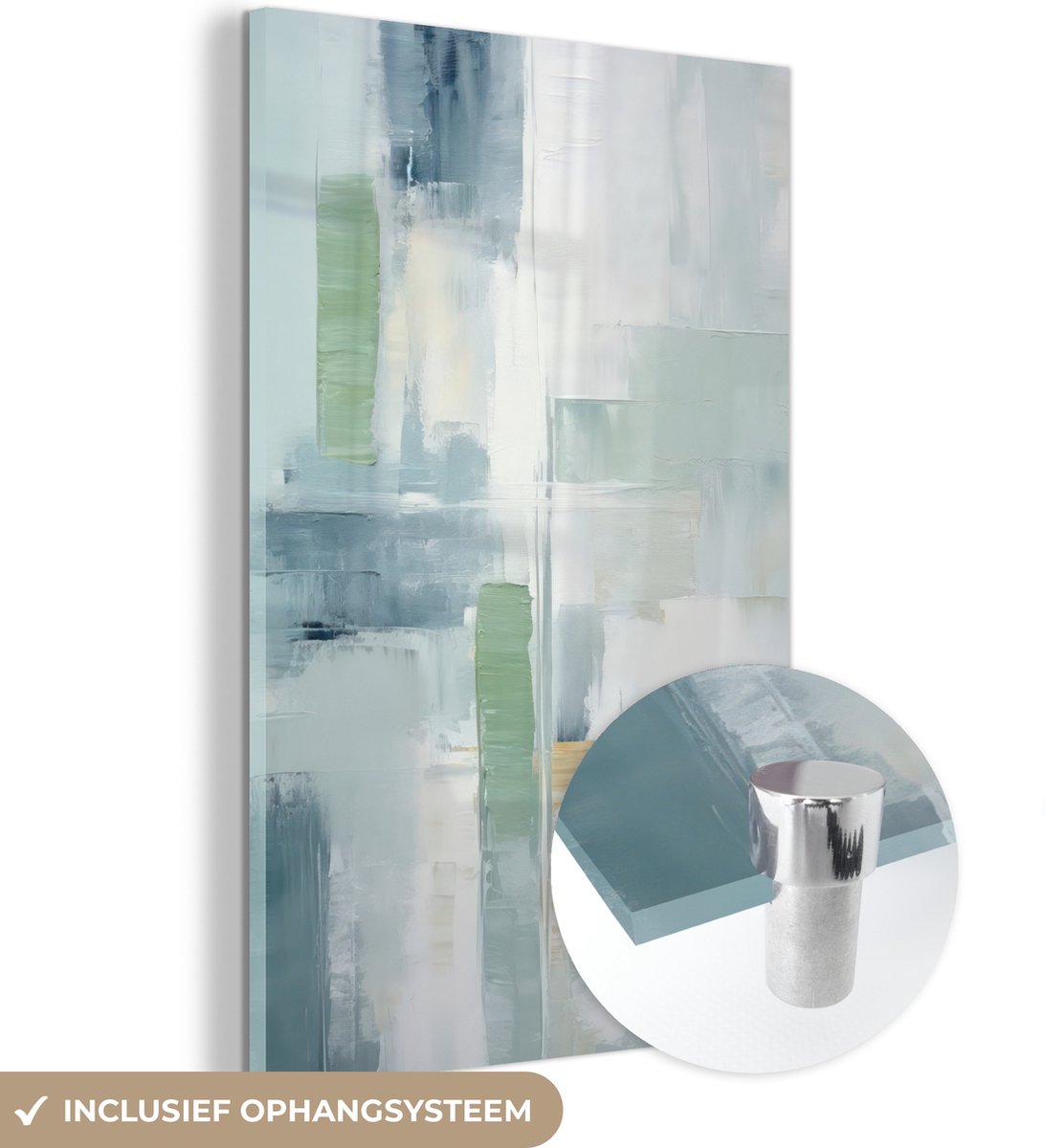 MuchoWow® Glasschilderij 20x30 cm - Schilderij acrylglas - Verf - Moderne kunst - Abstract - Grijs - Foto op glas - Muurdecoratie woonkamer - Wanddecoratie slaapkamer - Schilderijen