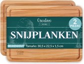 Creative Home Houten snijplank | 30,5 x 22,5 cm | Set van 2 Snijplanken | met Sapgroef | Natuurlijk Beukenhout | Omkeerbaar | Keuken