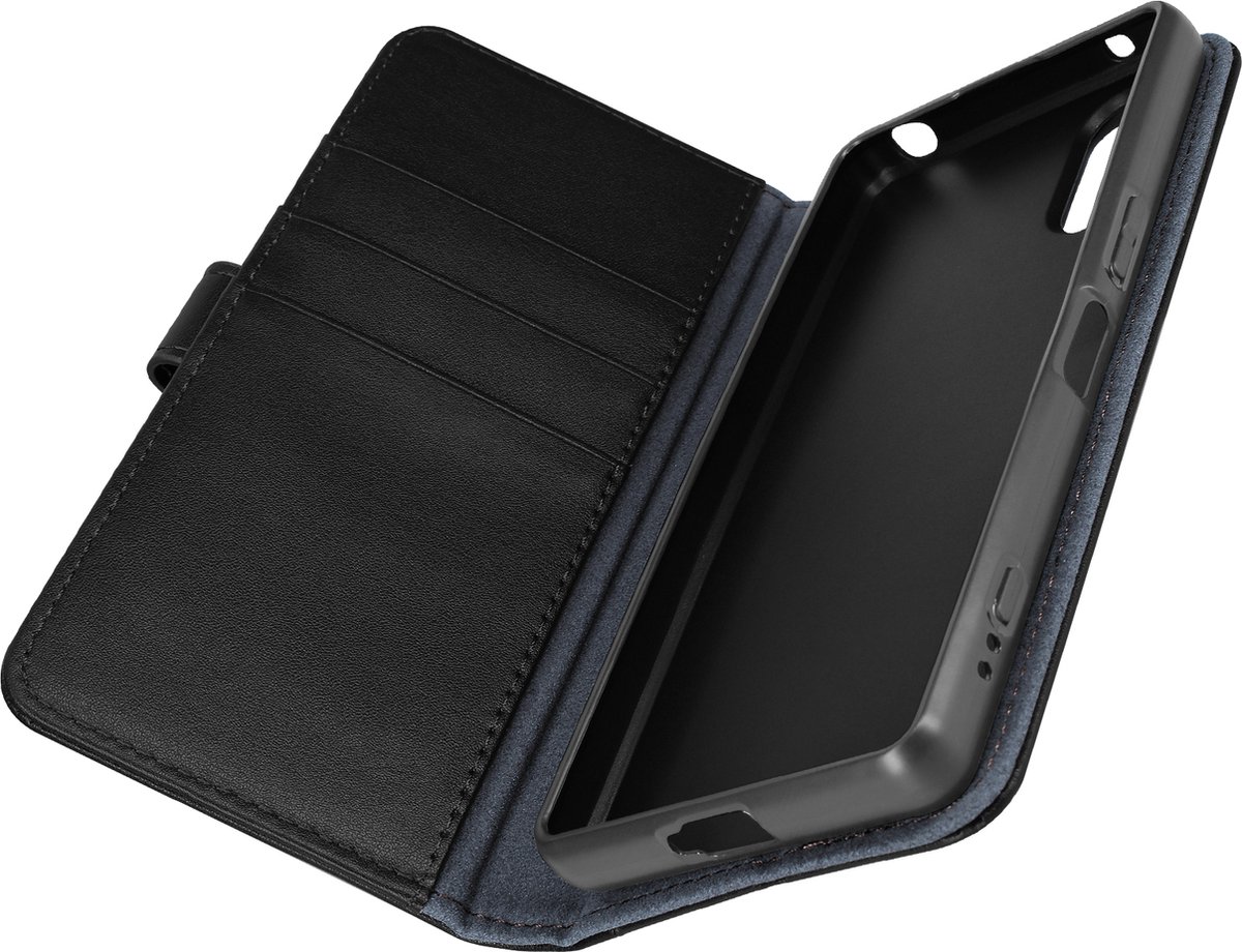 Avizar Foliohoes Geschikt voor Sony Xperia 5 V Echt leren Clamshell-kaartetui, Zwart