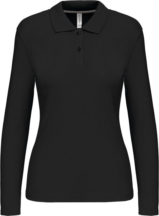 Polo Dames 3XL Kariban Kraag met knopen Lange mouw Black 100% Katoen