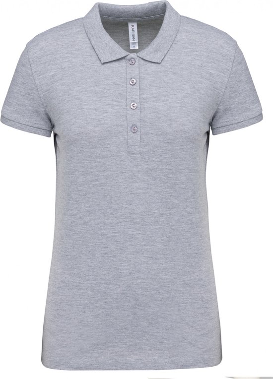 Polo Femme M Kariban Col avec boutons Manches courtes Oxford Gris 90% Katoen, 10% Viscose