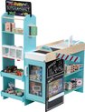 Klein Toys supermarkt - verstelbare poortje, lopende band, betaalautomaat met kassa en kaartlezer - hout - 70x55x100 cm - incl. 50 dozen voor accessoires en 5 papieren zakjes - blauw