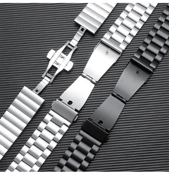 22mm Zwarte Oyster Horlogeband universeel - Band aanzet 22 mm - Horlogebandje RVS316l | ook voor de volgende smartwatches geschikt Samsung S3 GT,Huawei Wami 2 ticwatch1 Amazfit 1/2,Honor Dream - Merkloos