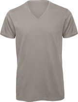 T-shirt Heren XXL B&C V-hals Korte mouw Light Grey 100% Katoen