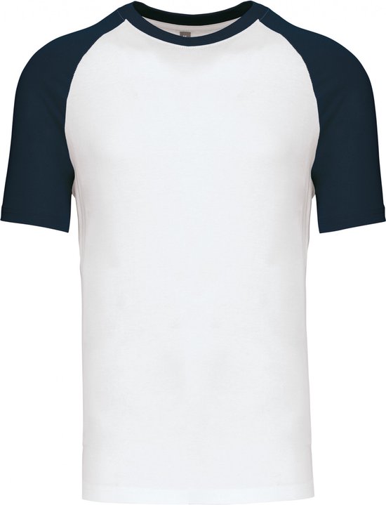 SportT-shirt Heren S Kariban Ronde hals Korte mouw White / Navy 100% Katoen
