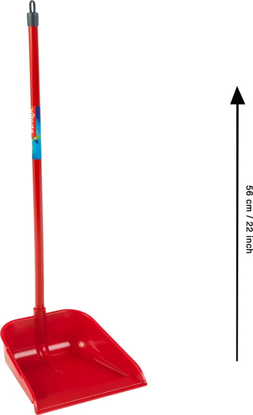 Klein Toys Vileda langsteelstoffer en blik - 56 cm lange steel - 55,5 cm lange bezem - rood blauw - Klein