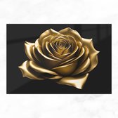 De Muurdecoratie - Plexiglas Schilderij - Gouden Roos Met Zwarte Achtergrond - Bloem Schilderij - Goud - Roos - Wanddecoratie Slaapkamer - 120x80 cm - Muurdecoratie