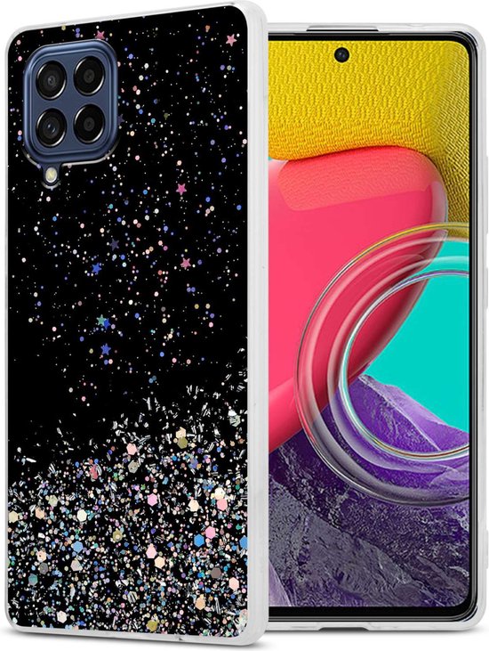Cadorabo Case adapté pour Samsung Galaxy M53 5G en Zwart avec Glitter - Housse de protection en silicone TPU flexible avec paillettes scintillantes Case Cover Etui