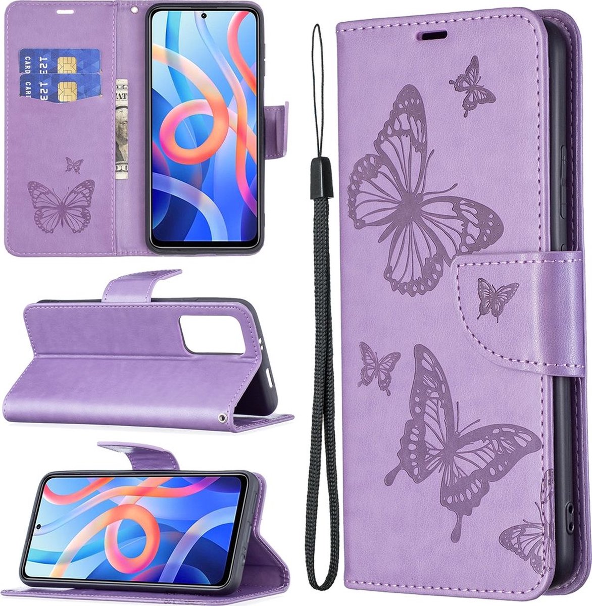 Mobigear Telefoonhoesje geschikt voor POCO M4 Pro 5G Hoesje | Mobigear Butterfly Bookcase Portemonnee | Pasjeshouder voor 2 Pasjes | Telefoonhoesje voor Pinpas / OV Kaart / Rijbewijs - Paars