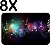 BWK Flexibele Placemat - Kleurrijke Muzieknoten op Zwarte Achtergrond - Set van 8 Placemats - 45x30 cm - PVC Doek - Afneembaar