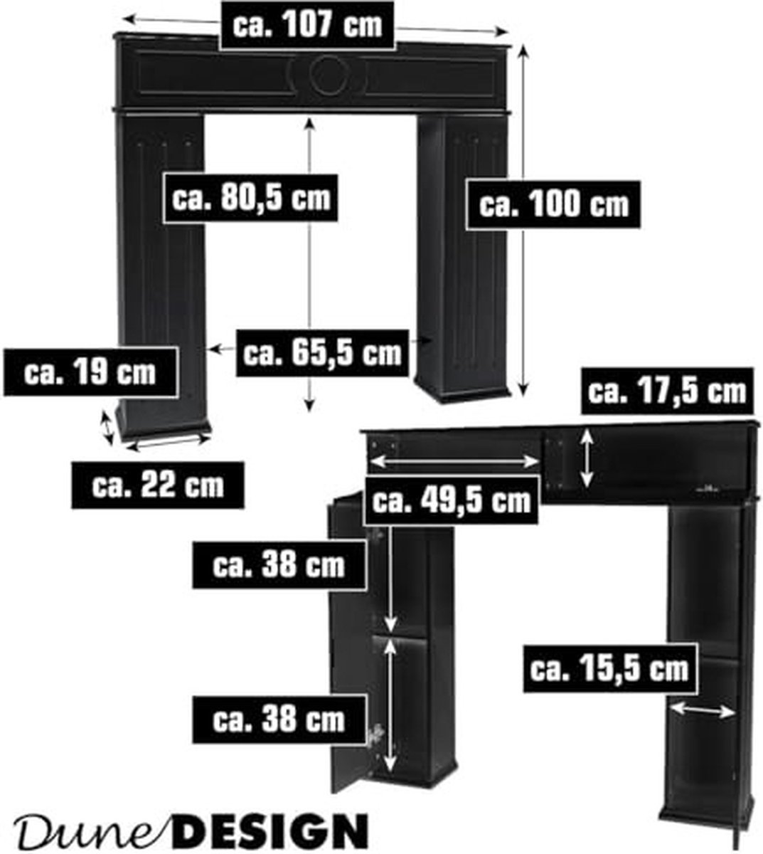 Kaminschrank Dreitürig 107x100 Cm Mit Geheimfach – Weißer Dekokamin Konsole Mit Stauraum Für Wohnzimmer