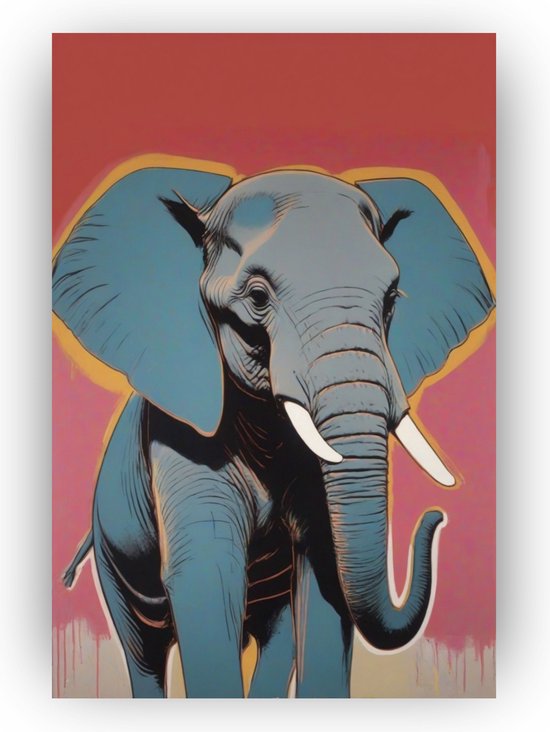 Andy Warhol olifant - Schilderij olifant - Wanddecoratie olifant - Andy Warhol - Muurdecoratie canvas - Woonkamer schilderijen - 50 x 70 cm 18mm