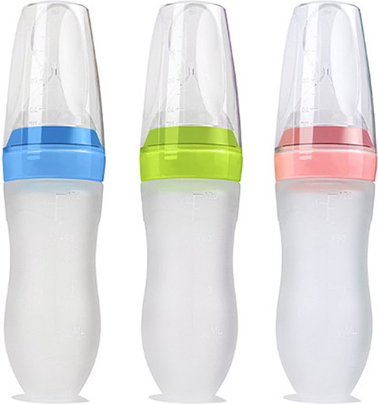 Life Nur - Biberon pressable avec cuillère - Couverts Bébé / Couverts pour enfants - Cadeau maternité - Baby shower - Rose - 120ml