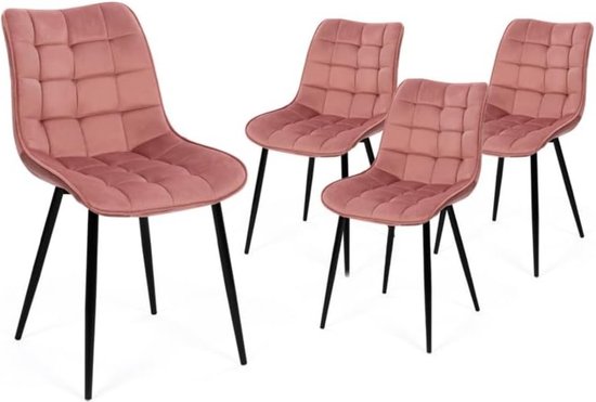 Set van 4 Mady fluwelen stoelen in pastelroze voor eetkamer