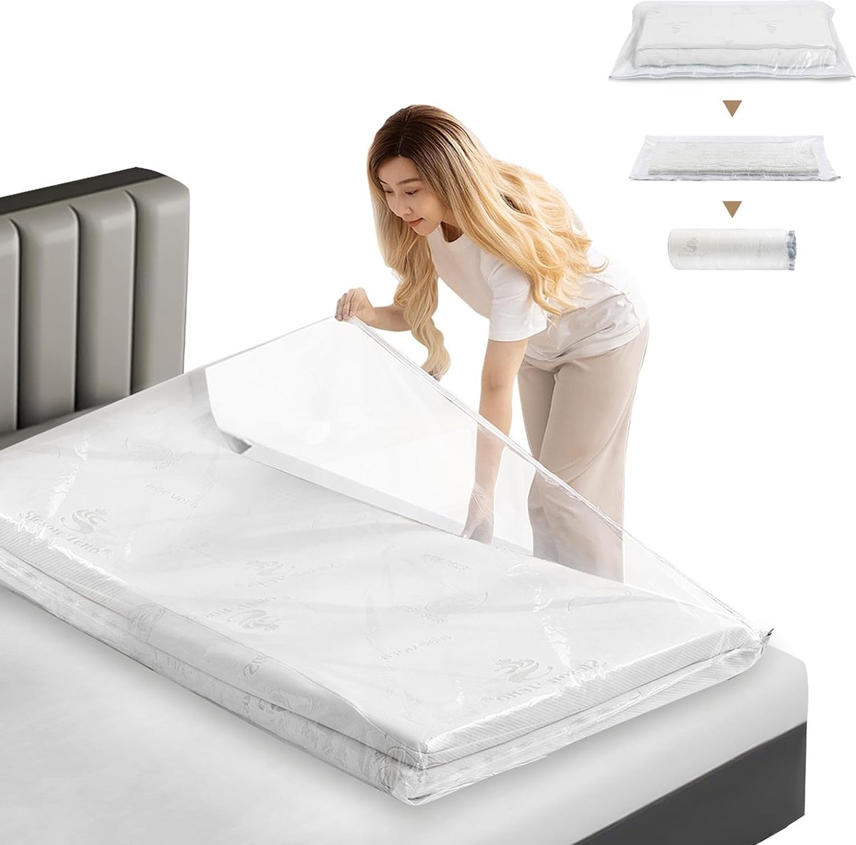 Vacuümzak opbergtas voor matrassen vacuüm verzegelde matraszak voor het verplaatsen opbergen van schuimmatrassen lekvrij en afsluitbaar comprimeert matras tot 80% 240 x 120cm