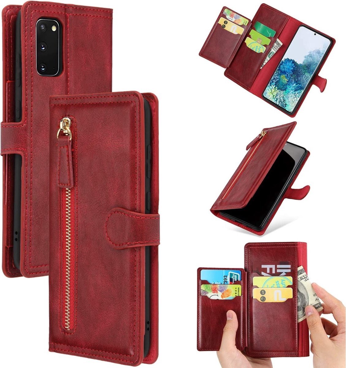 LuxeBass Hoesje geschikt voor Samsung Galaxy A33 5G - Boekhoesje - Rood - Vintage portemonne hoes met ritssluiting gsm hoesje - telefoonhoes - telefoonhoesjes
