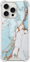 Casimoda® hoesje - Geschikt voor iPhone 15 Pro Max - Marmer Lichtblauw - Shockproof case - Extra sterk - TPU/polycarbonaat - Blauw, Transparant