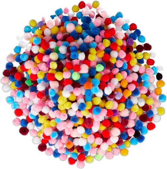 Relaxdays Mini pompons - kleuren - knutsel pompons - decoratie pompons -  1000 stuks - 1cm | bol.com