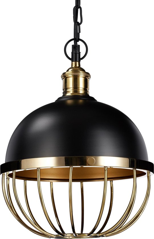 relaxdays hanglamp - plafondlamp - Ø 25cm - industriële stijl - zwart en goud | bol.com