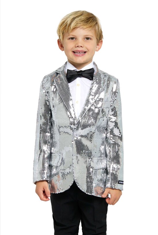 Suitmeister Sequins Silver - Zilveren Blazer - Glimmend Jasje - Outfit Voor Carnaval - Zilver - Maat: L - EU 134/140 - 146/152 - 10-12 jaar