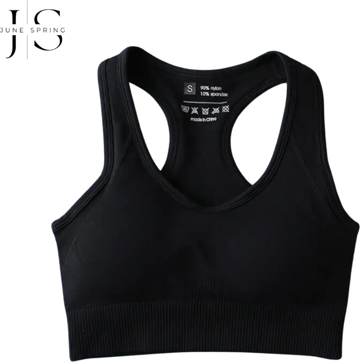 June Spring - SportBeha - BH - Sportkleding Dames - Sport-bh met medium support- Kleur Zwart - Maat S