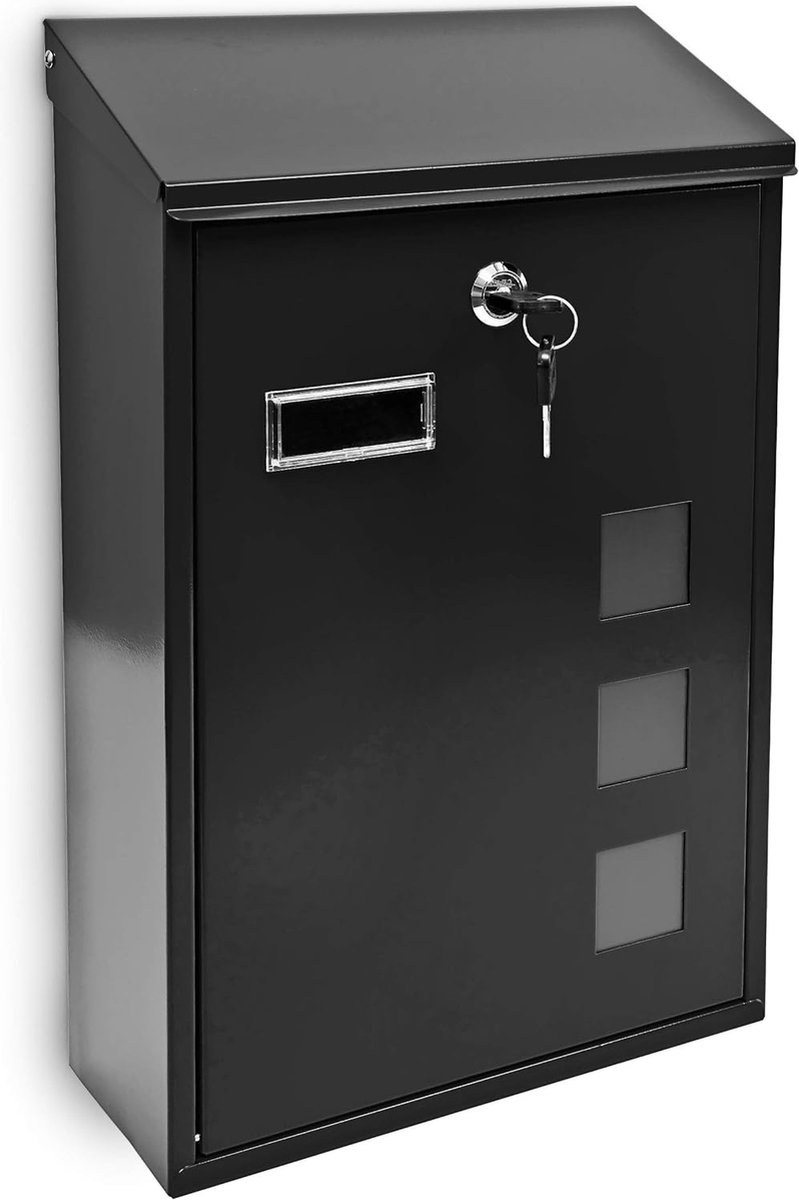 brievenbus muur, metaal, HBD: ca. 25x 40 x 10 cm, klein, wandmontage, modern en stijlvol design, zwart