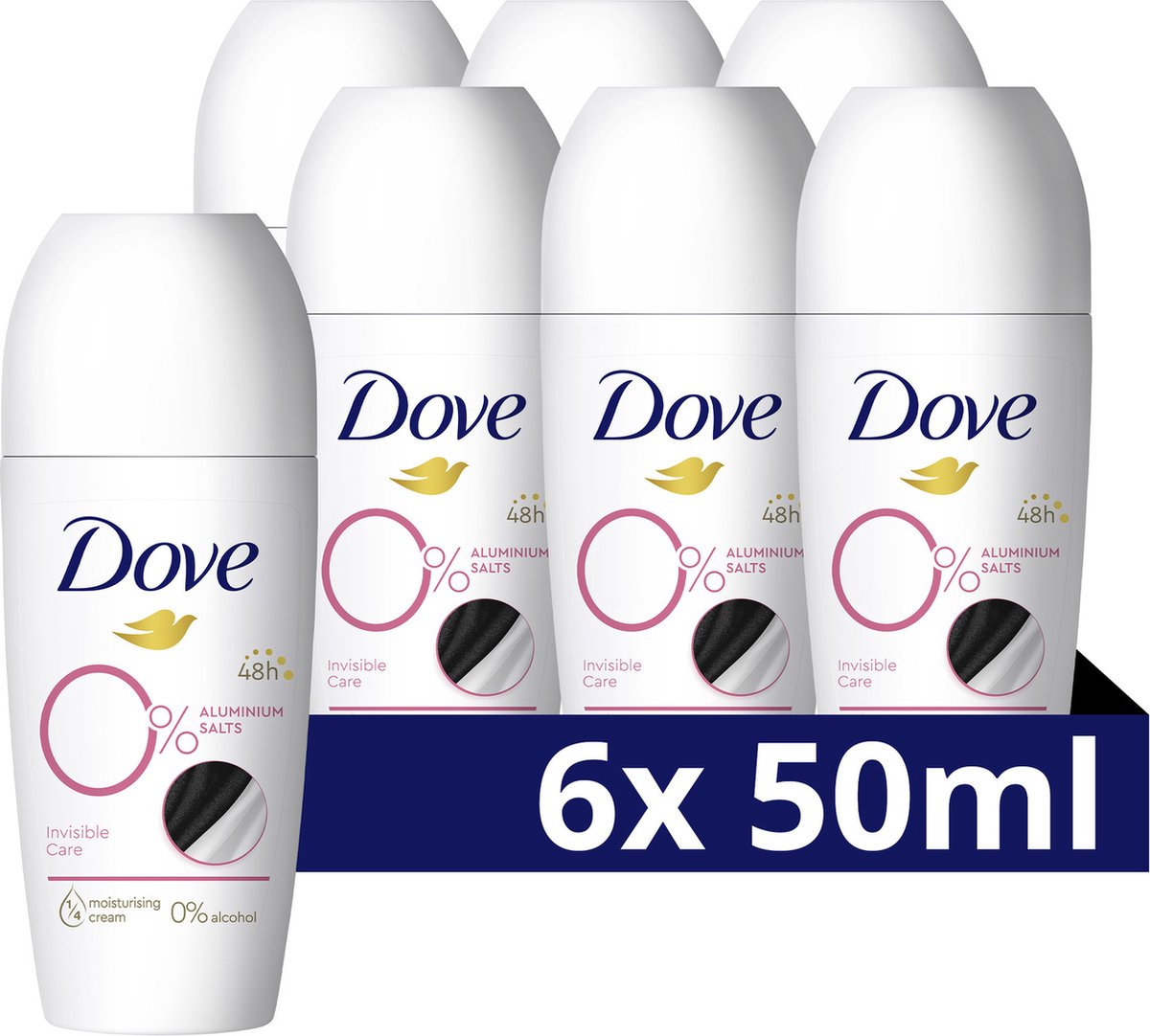Goedkoopste Dove 0 Aluminiumzouten Deodorant Roller - Invisible Care - 6 x 50 ml - Voordeelverpakking