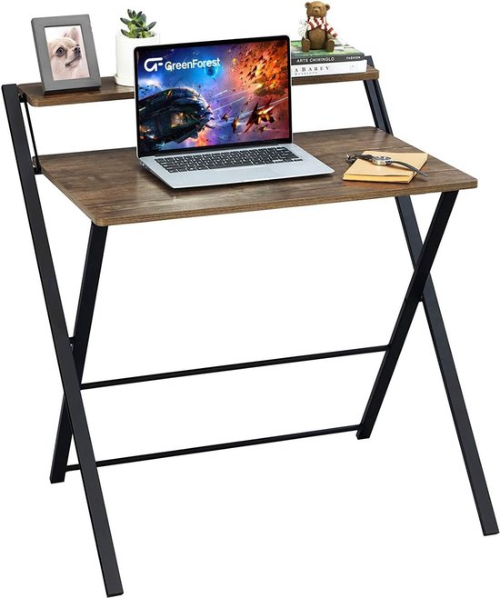 Table pliante, aucun assemblage requis, 69,5 x 45 x 82,5 cm, petit bureau d'ordinateur avec support à 2 niveaux, table pliante pour ordinateur portable pour petits espaces, marron