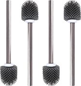 Set of 4 Silicone Toilet Brushes, Toilet Brushes, Replacement Brush with Stainless Steel Handle, Diameter 7 cm, Grey