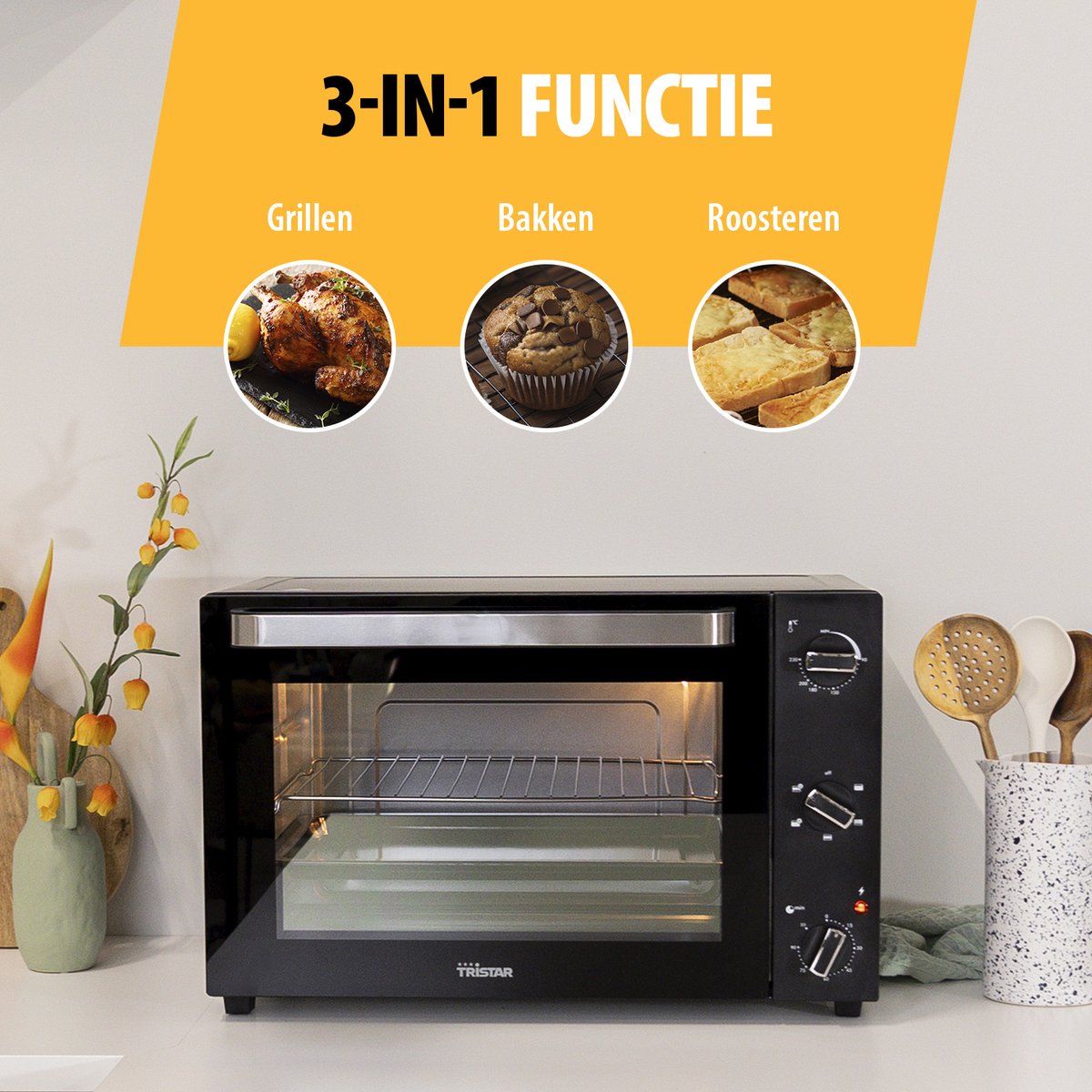 Tristar Vrijstaande oven OV-3640 - Bakoven 2000W - 60L - 90 tot 230⁰C - 5 Voorgeprogrameerde standen – foto 6