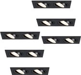 HOFTRONIC - Mallorca - Set van 6 LED Inbouwspots Dubbel - GU10 4000K neutraal wit - Dimbaar en kantelbaar - Rechthoek / vierkant - Plafondspot voor woonkamer, slaapkamer en gang - IP22