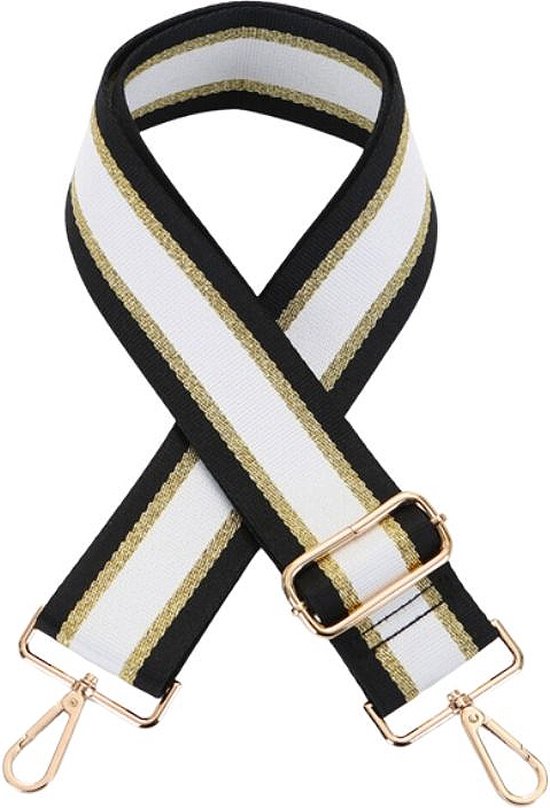 Schouderriem Gold Stripes - bag strap - verstelbaar - afneembare schouderband - met gespen - goud - tassenriem