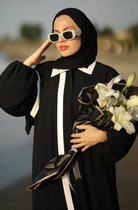 Nur Boutique Abaya Farah - Zwart/Wit - maat 46-48 (maat 3) - Islamitische kleding - Bedekte kleding - Gebedskleding - Moslima - Hijab
