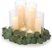 Windlicht glazen kandelaar stompkaarsen: 6 glazen cilinders met bodem kaarsenstandaard stompkaarsen met eucalyptus krans voor tafeldecoratie heldere kaarsenglazen vaas voor bruiloft