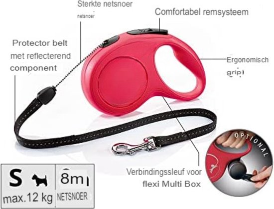 flexi New Classic Rollijn Koord S rood, 8m Hond