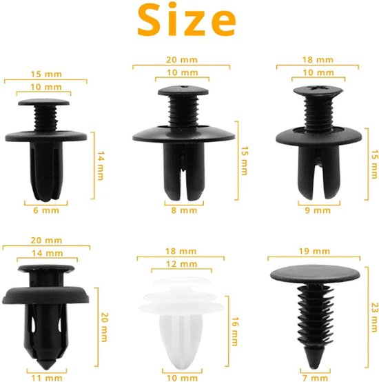 Autoportierbekleding Plastic Push-in Klinknagels Sluiting Zwart 100