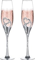 Champagneglazen kristallen champagneglazen - wijnglazen drinkglazen voor feest, 2 stuks kristallen glazen champagneglazen bruiloft voor pasgetrouwden, cadeau voor huwelijksverjaardag, zilver