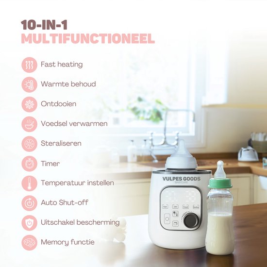 Vulpes Goods® BabyCare - Flessenwarmer PRO 10in1 - Flesverwarmer - Flessenverwarmer - Verwarming van vloeistoffen en eten - Snel opwarmen - Opwarmen, warmhouden, ontdooien en steriliseren - BPA vrij - Thermostaat - Incl. Schoonmaakset van Vulpes Goods® — afbeelding 3