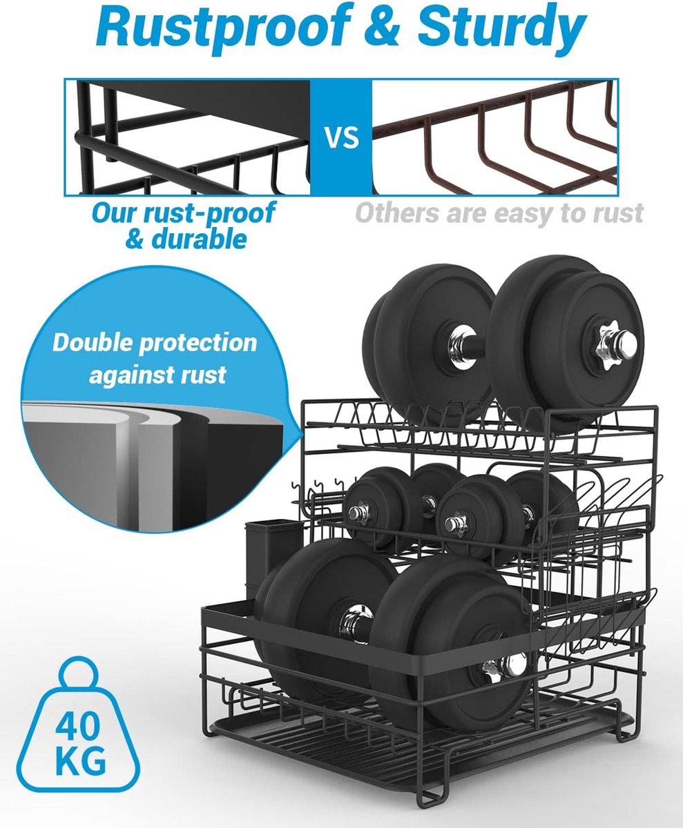 Goodivery ® Ruimtebesparende 3-Laags Afdruiprek Voor Boven De Gootsteen Met Uitschuifbare Bestekhouder